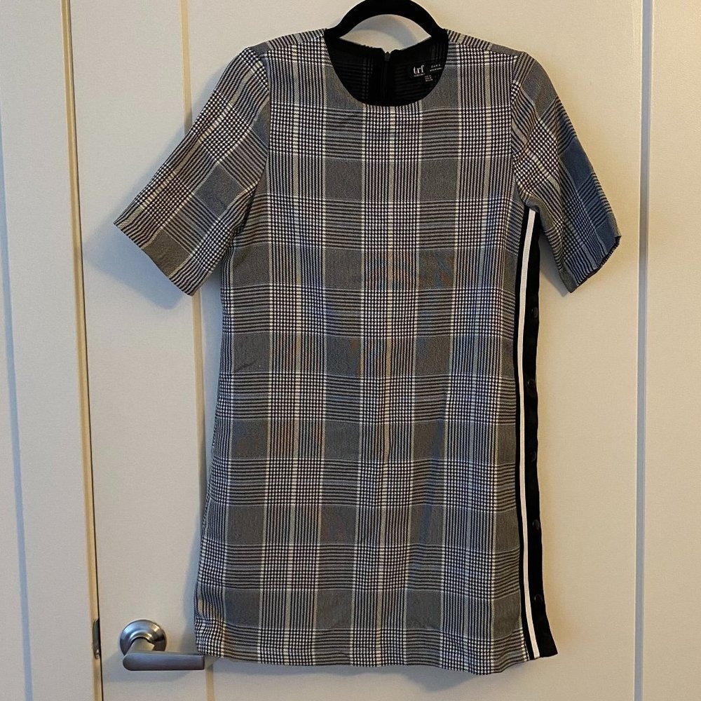 Zara Gray Plaid Snap Button Mini Dress